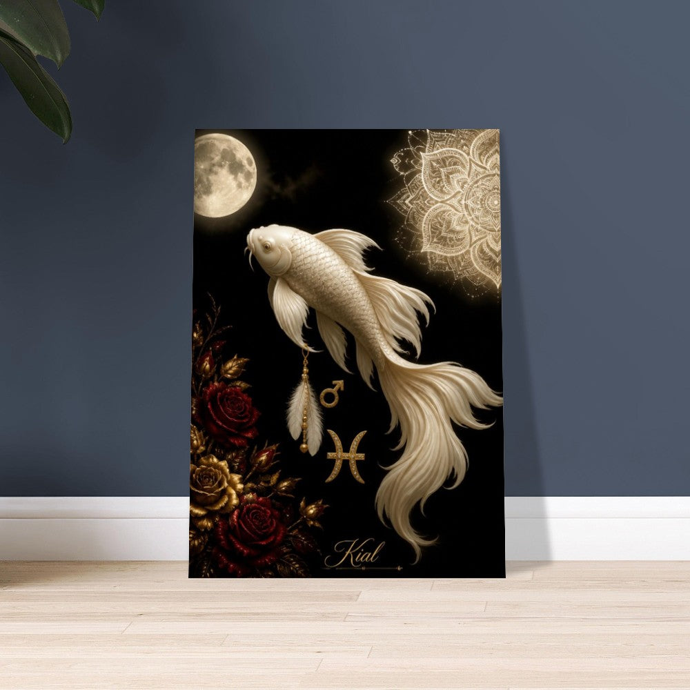 Pisces Zodiac Koi Poster, Gold Wall Art, Astrology Canvas, Koi Portrait, Zodiac Gift for Him, Danish Art Studio