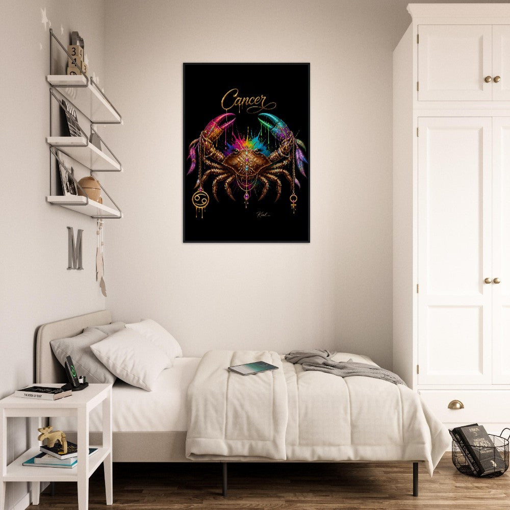 Krebs Neonschild, Buntes Wandbild, Künstlerische Astrologie-Leinwand, Sternzeichen-Geschenk für Sie, Danish Art Studio