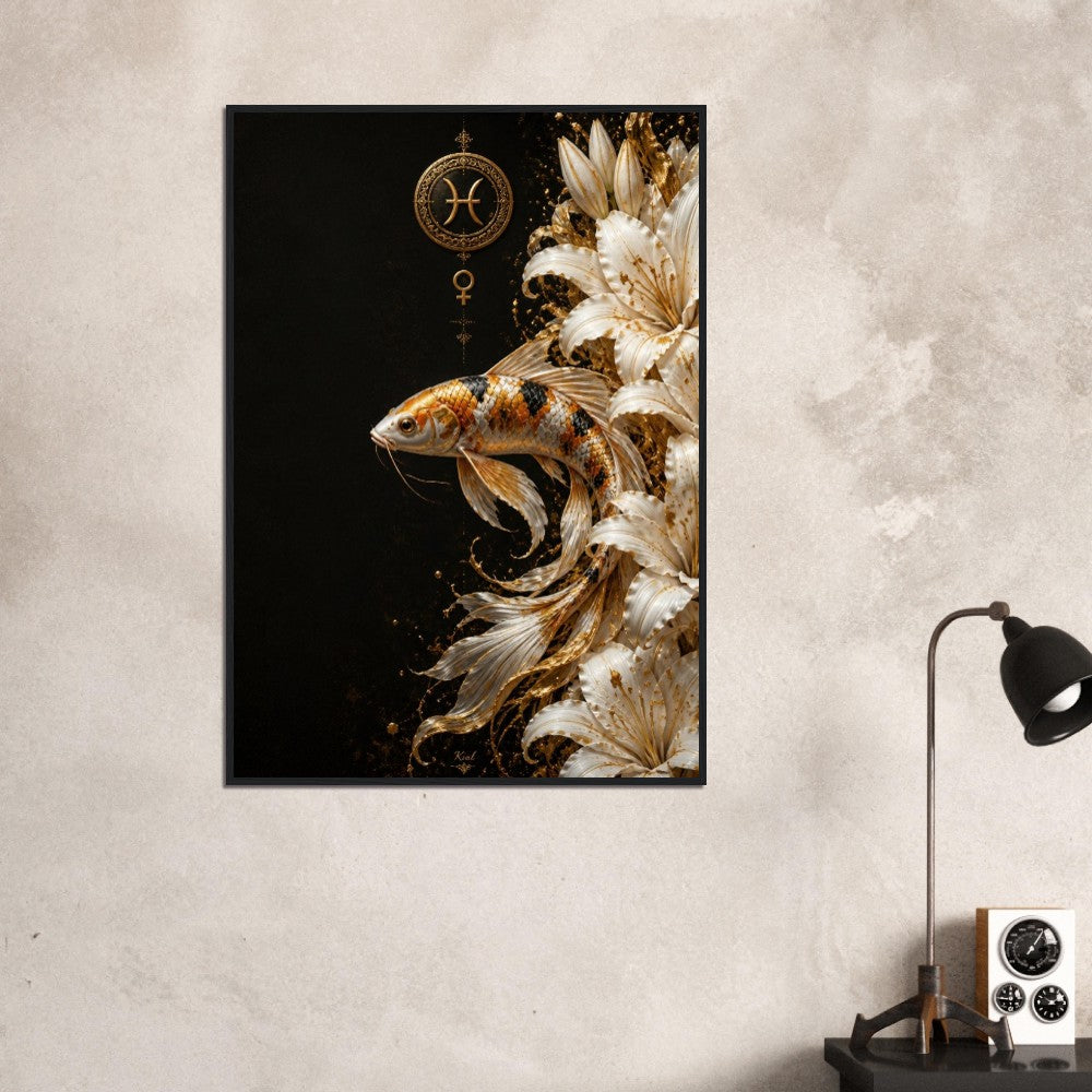 Pisces Zodiac Koi Poster, Gold Wall Art, Astrology Canvas, Koi Portrait, Zodiac Gift for Her, Danish Art Studio