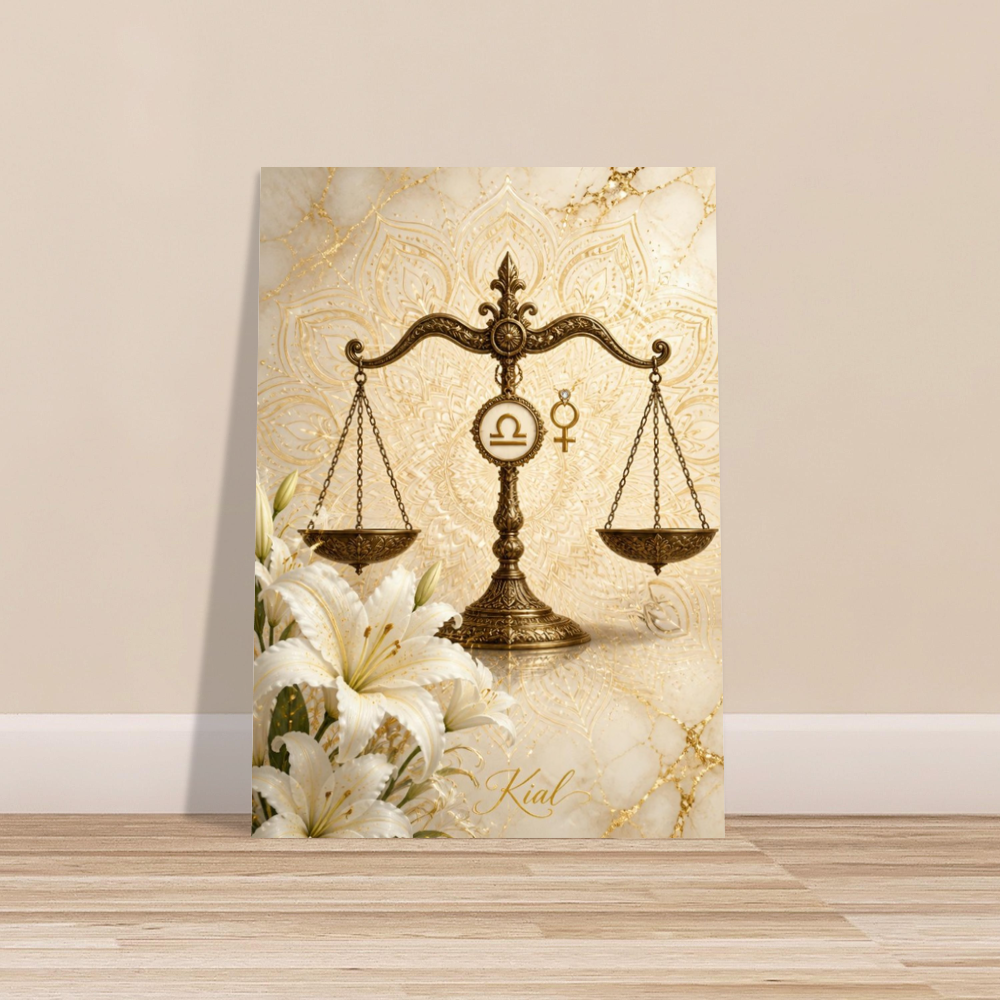 Libra Zodiac Scales Poster, Gold Wall Art, Astrology Canvas, Scales Portrait, Zodiac Gift for Her, Danish Art Studio