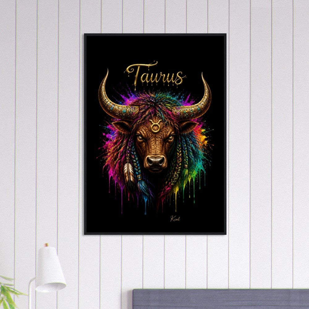 Taurus Neon Zodiac Bull Poster, Colorful Wall Art, Artistic Astrology Canvas, Zodiac Gift for Him, Danish Art Studio
