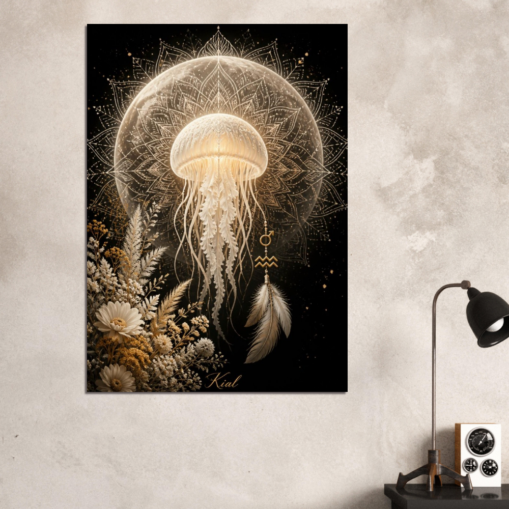 Aquarius Zodiac Jellyfish Poster, Gold Wall Art, Zodiac Gift for Him, Danish Art Studio