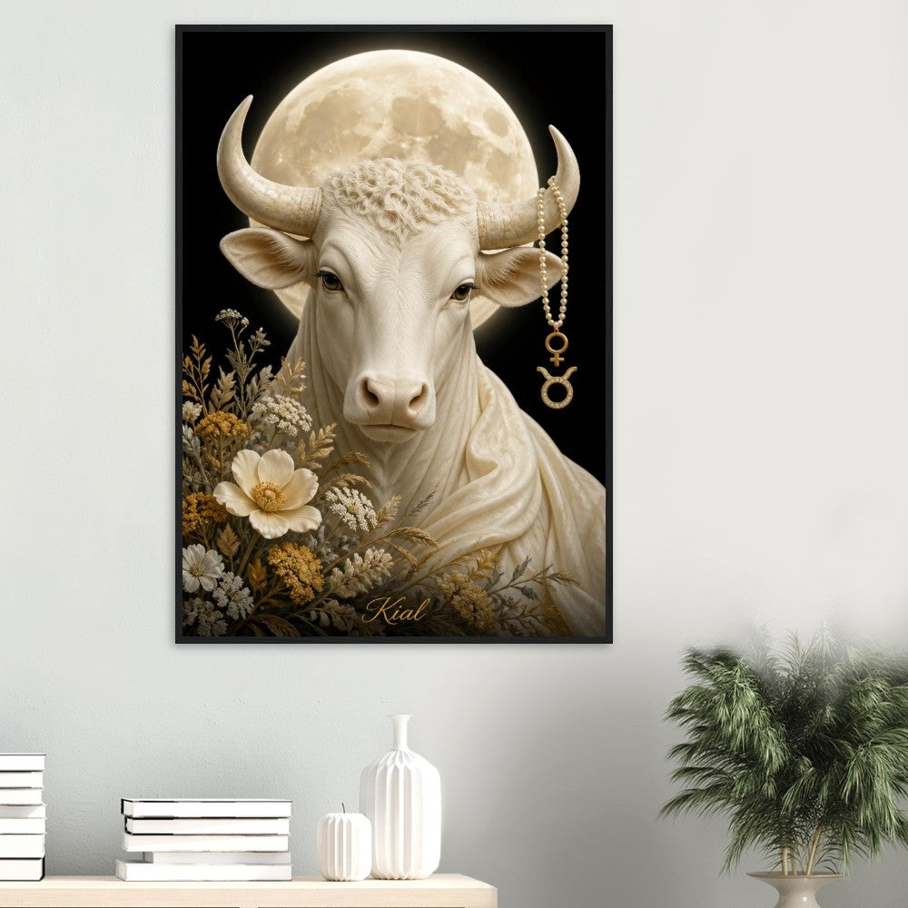 Taurus Zodiac Bull Poster, Gold Wall Art, Astrology Canvas, Bull Portrait, Zodiac Gift for Her, Danish Art Studio