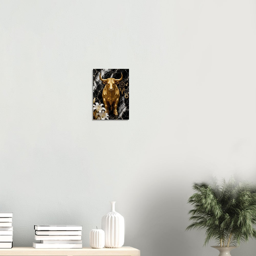 Taurus Zodiac Bull Poster, Gold Wall Art, Astrology Canvas, Bull Portrait, Zodiac Gift for Him, Danish Art Studio