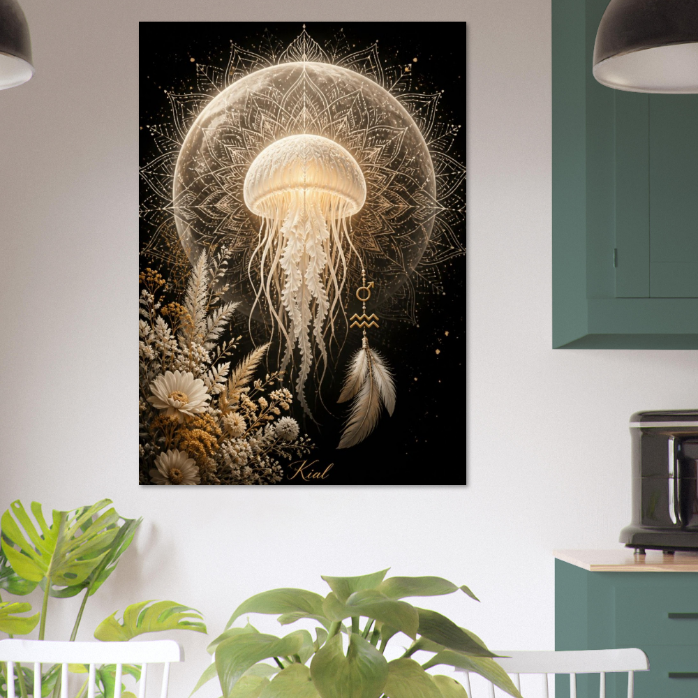 Aquarius Zodiac Jellyfish Poster, Gold Wall Art, Zodiac Gift for Him, Danish Art Studio