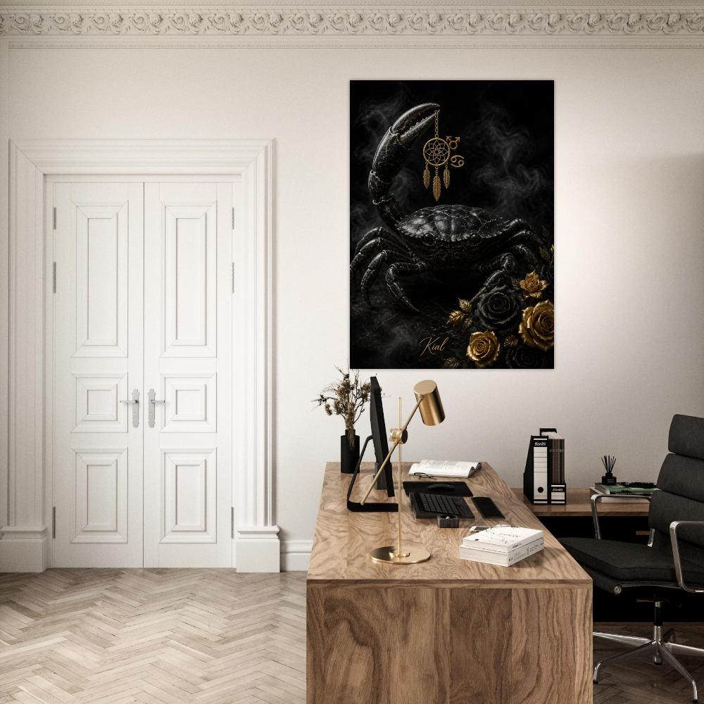 Cancer Zodiac Crab Poster, Gold Wall Art, Astrology Canvas, Crab Portrait, Zodiac Gift for Him, Danish Art Studio