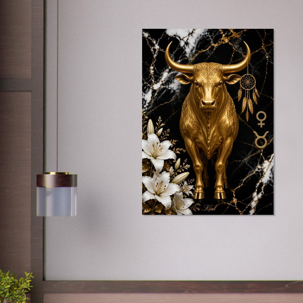 Taurus Zodiac Bull Poster, Gold Wall Art, Astrology Canvas, Bull Portrait, Zodiac Gift for Her, Danish Art Studio