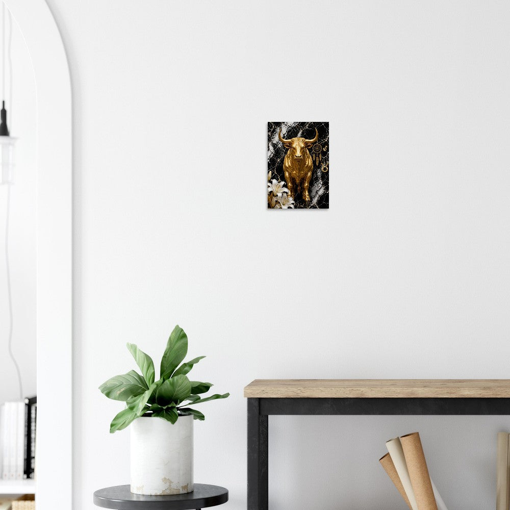 Taurus Zodiac Bull Poster, Gold Wall Art, Astrology Canvas, Bull Portrait, Zodiac Gift for Him, Danish Art Studio