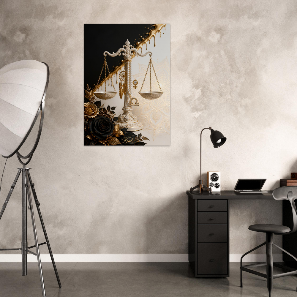 Libra Zodiac Scales Poster, Gold Wall Art, Astrology Canvas, Scales Portrait, Zodiac Gift for Her, Danish Art Studio