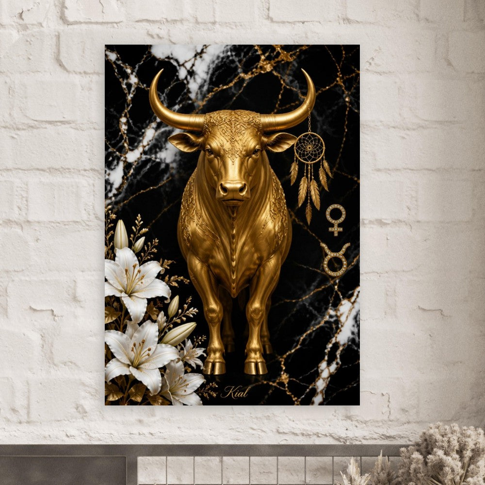 Taurus Zodiac Bull Poster, Gold Wall Art, Astrology Canvas, Bull Portrait, Zodiac Gift for Her, Danish Art Studio