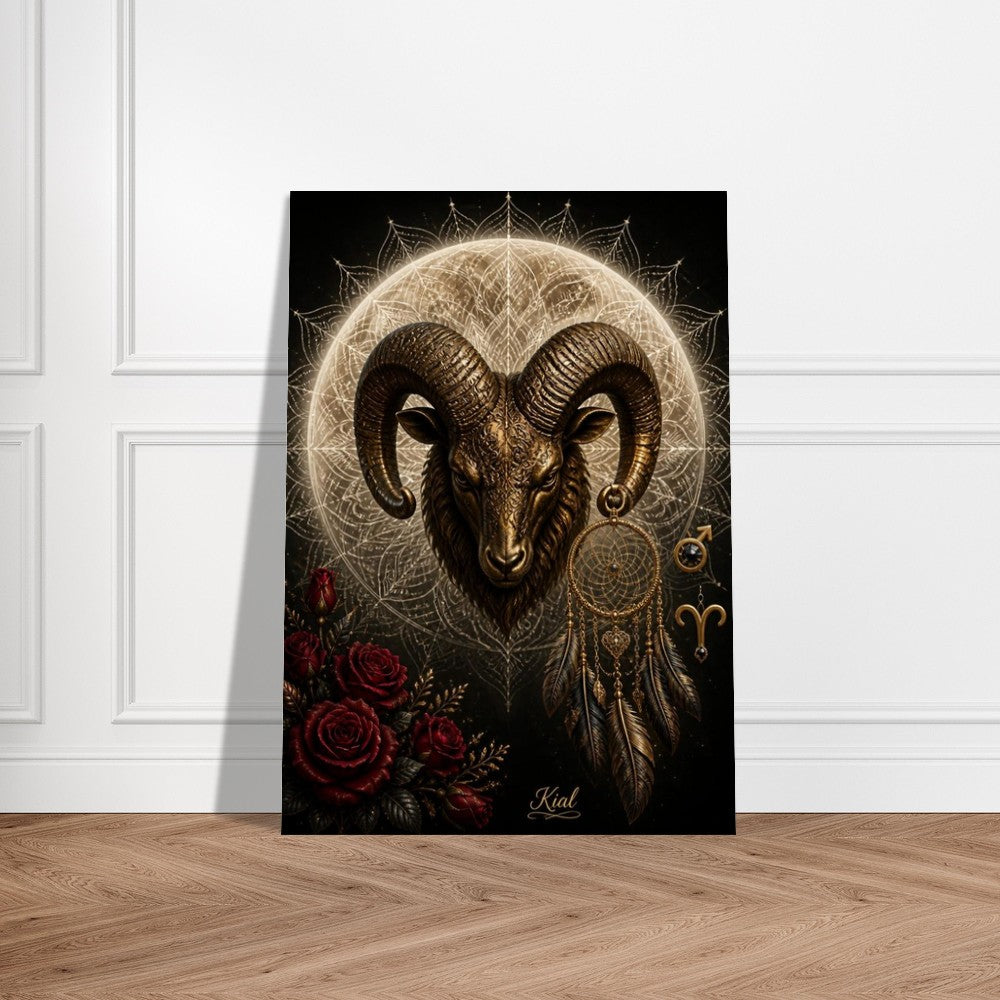 Aries Zodiac Ram Poster, Gold Wall Art, Astrology Canvas, Ram Portrait, Zodiac Gift for Him, Danish Art Studio