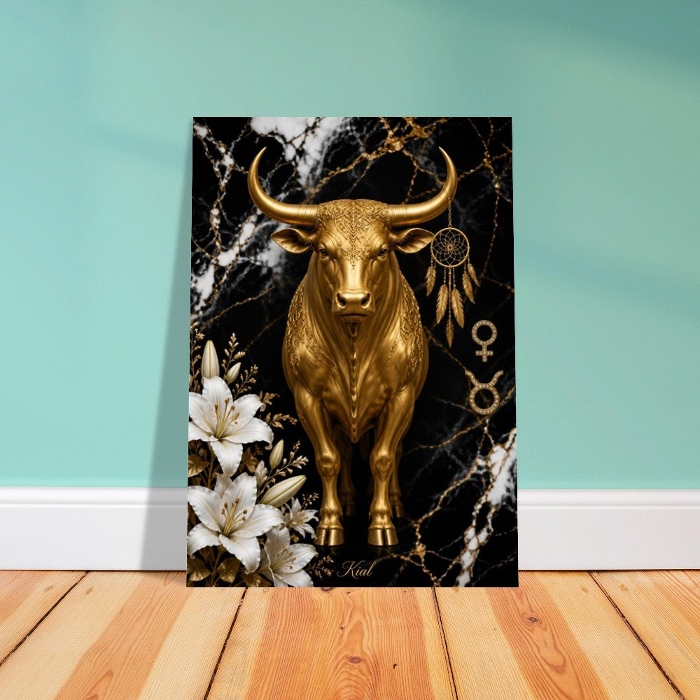 Taurus Zodiac Bull Poster, Gold Wall Art, Astrology Canvas, Bull Portrait, Zodiac Gift for Her, Danish Art Studio