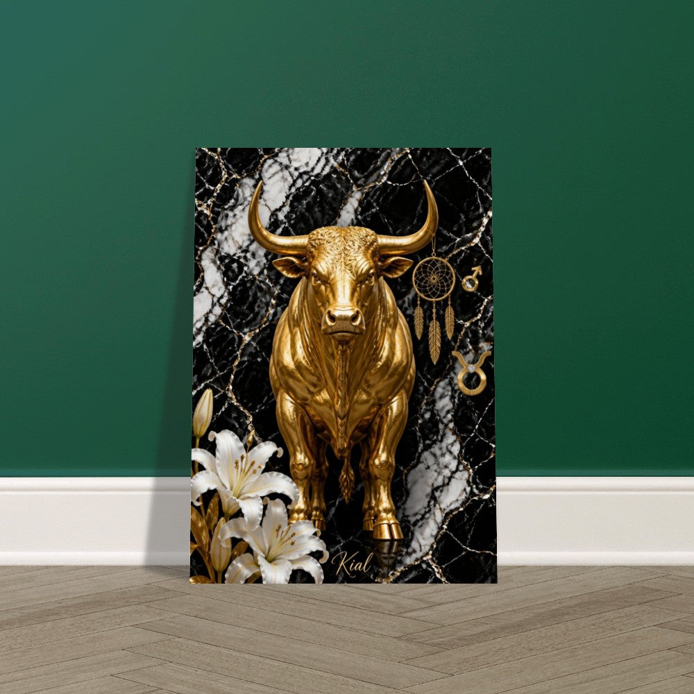 Taurus Zodiac Bull Poster, Gold Wall Art, Astrology Canvas, Bull Portrait, Zodiac Gift for Him, Danish Art Studio