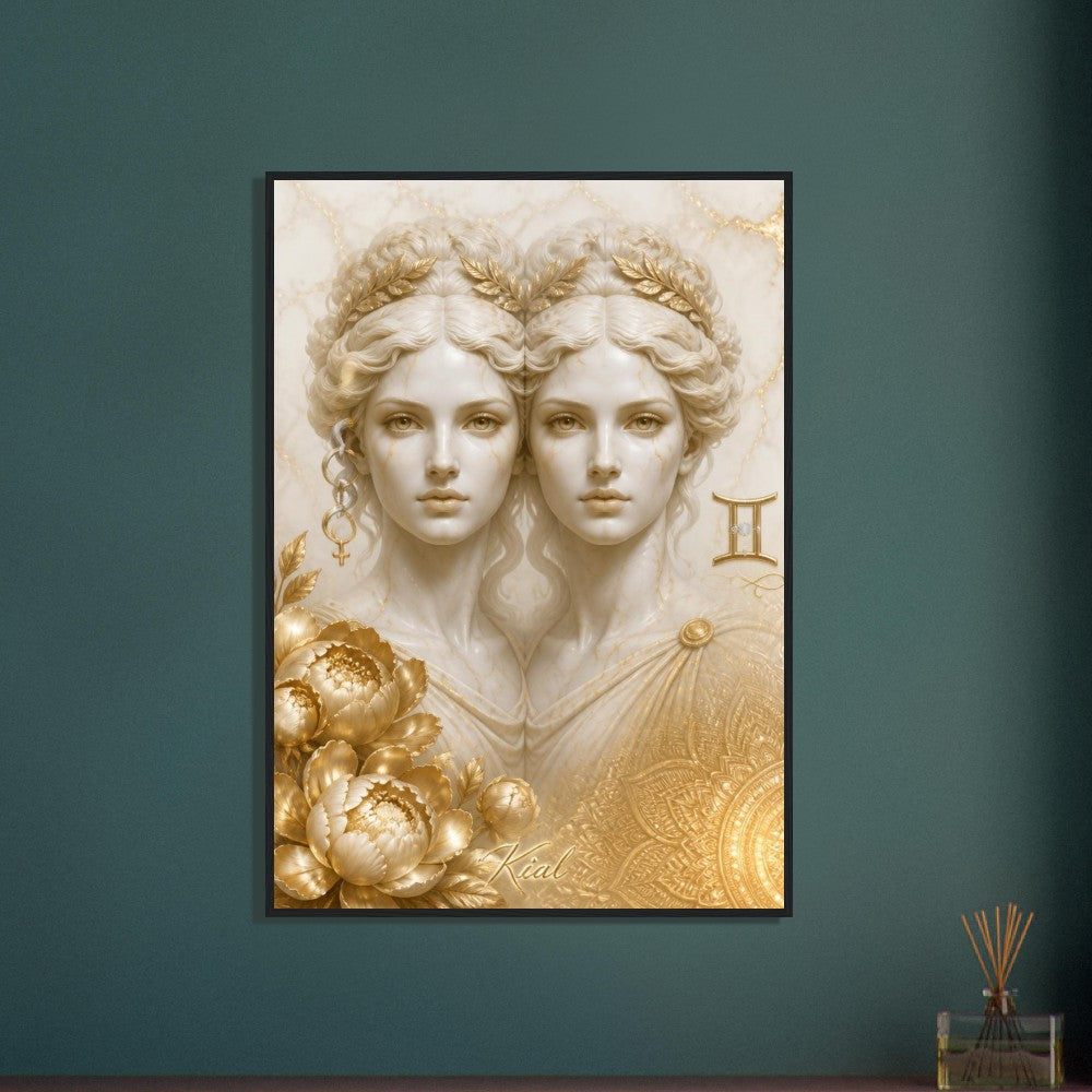 Wall artGemini Zodiac Twins Poster, Gold Wall Art, Astrology Canvas, Twins Portrait, Zodiac Gift for Her, Danish Art Studio