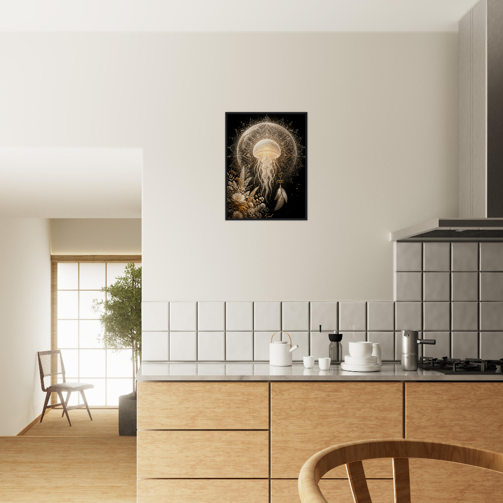 Aquarius Zodiac Jellyfish Poster, Gold Wall Art, Zodiac Gift for Him, Danish Art Studio