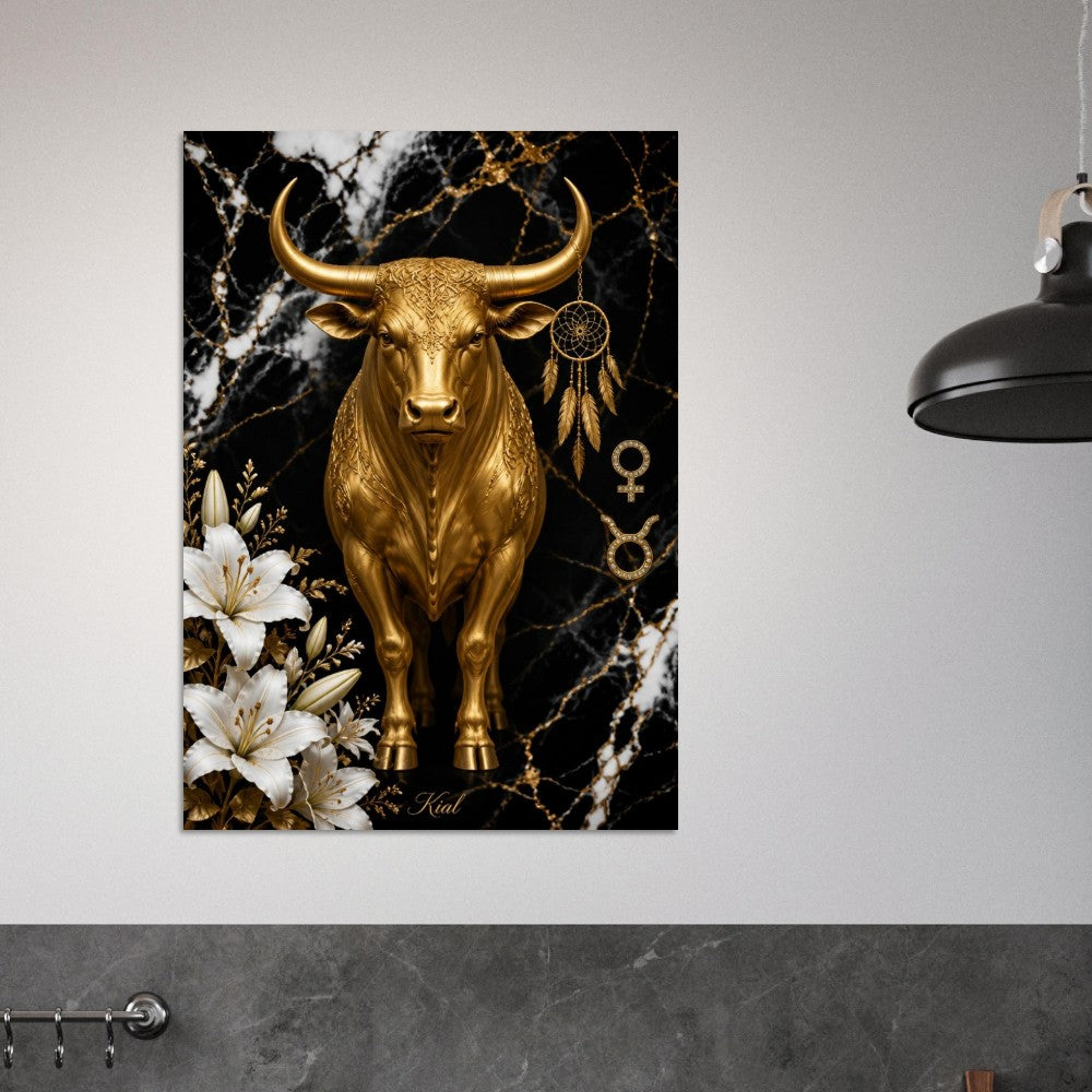 Taurus Zodiac Bull Poster, Gold Wall Art, Astrology Canvas, Bull Portrait, Zodiac Gift for Her, Danish Art Studio