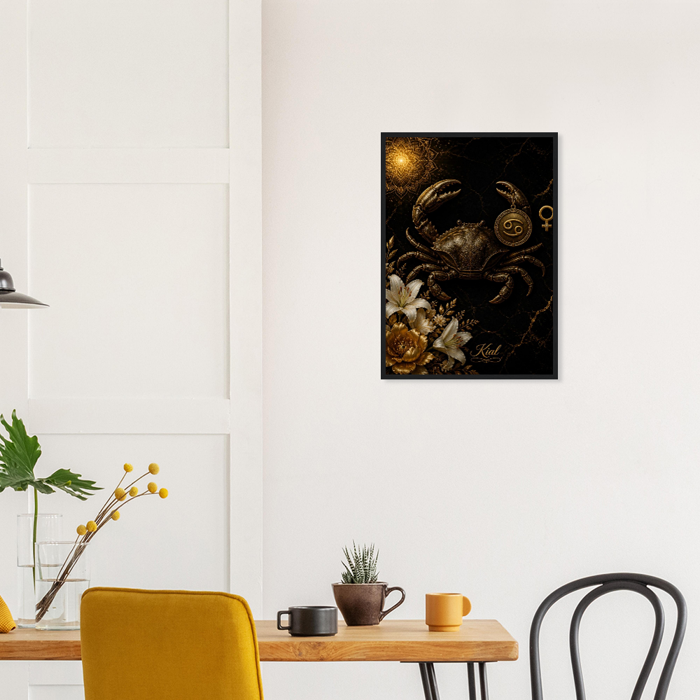 Cancer Zodiac Crab Poster, Gold Wall Art, Astrology Canvas, Crab Portrait, Zodiac Gift for Her, Danish Art Studio