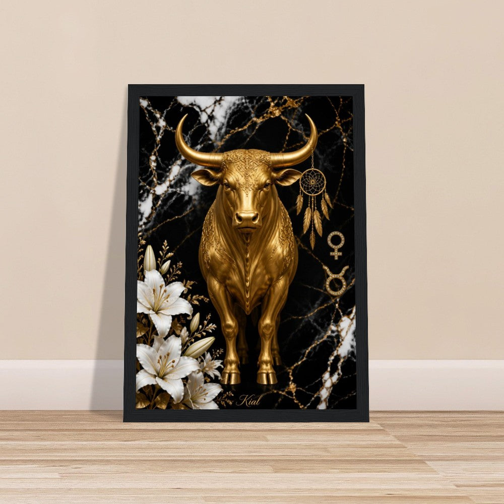 Taurus Zodiac Bull Poster, Gold Wall Art, Astrology Canvas, Bull Portrait, Zodiac Gift for Her, Danish Art Studio