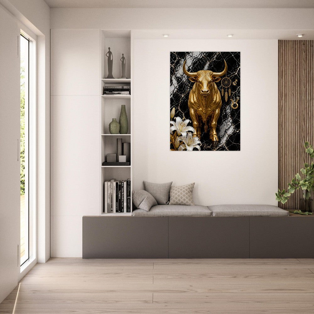 Taurus Zodiac Bull Poster, Gold Wall Art, Astrology Canvas, Bull Portrait, Zodiac Gift for Him, Danish Art Studio