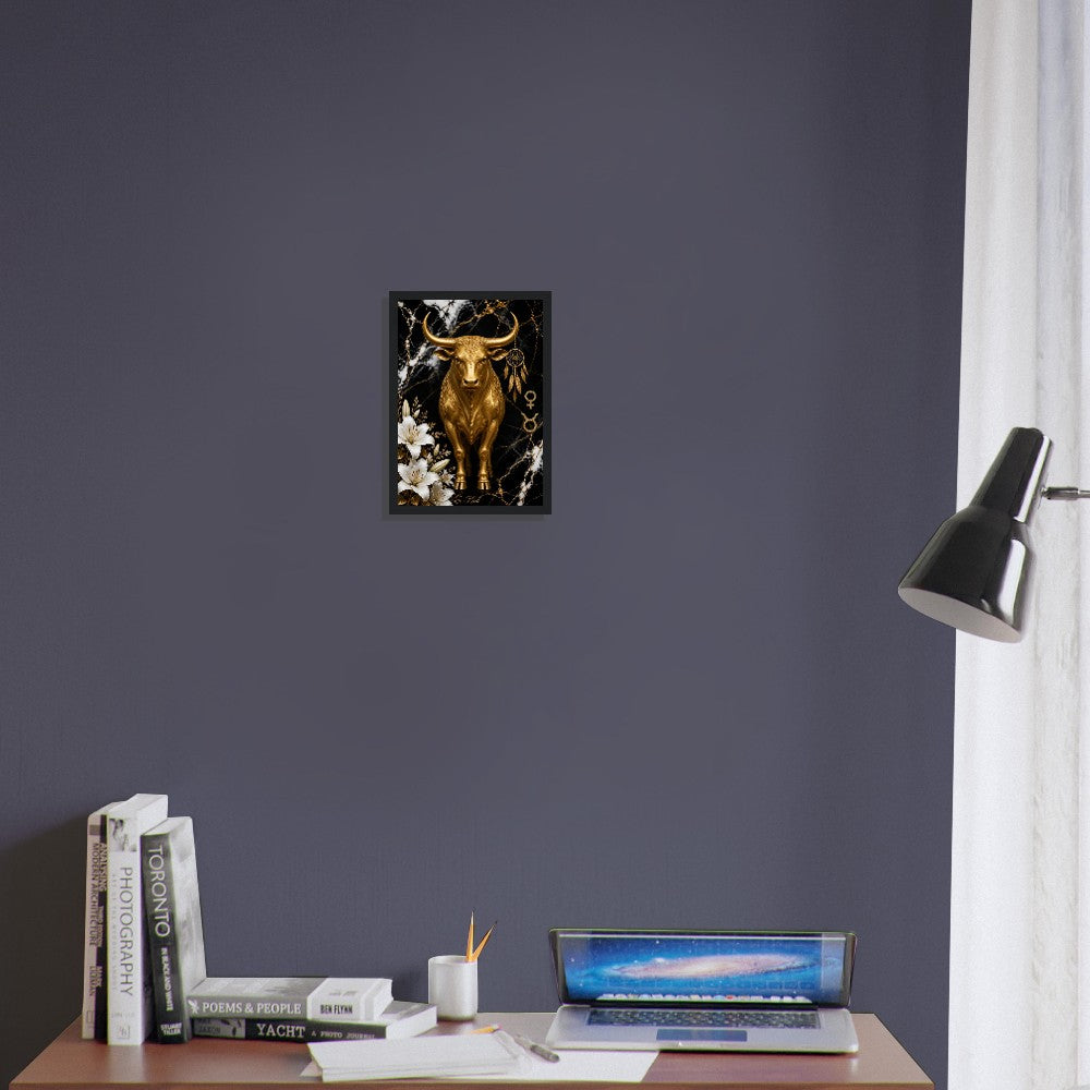 Taurus Zodiac Bull Poster, Gold Wall Art, Astrology Canvas, Bull Portrait, Zodiac Gift for Her, Danish Art Studio