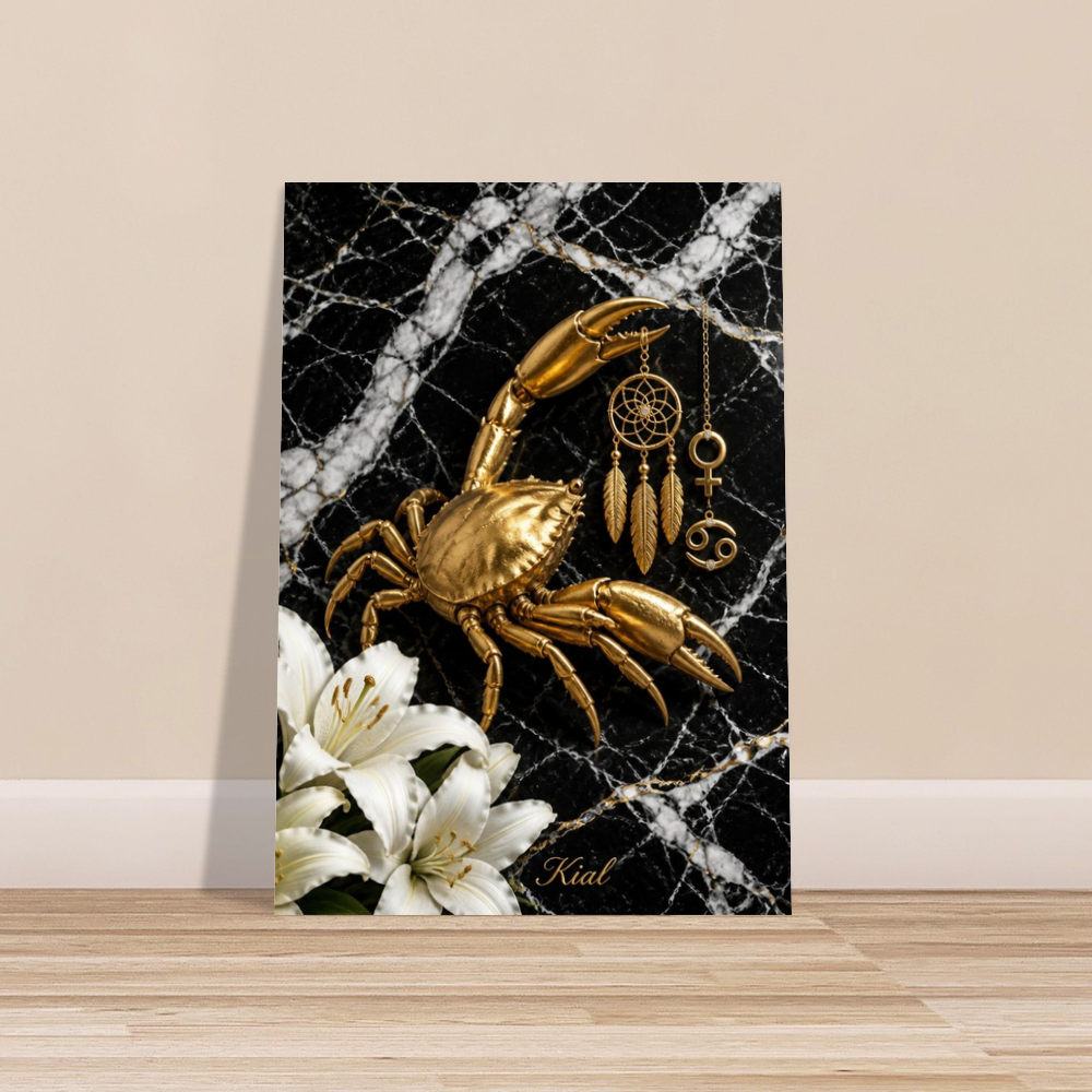 Cancer Zodiac Crab Poster, Gold Wall Art, Astrology Canvas, Crab Portrait, Zodiac Gift for Her, Danish Art Studio