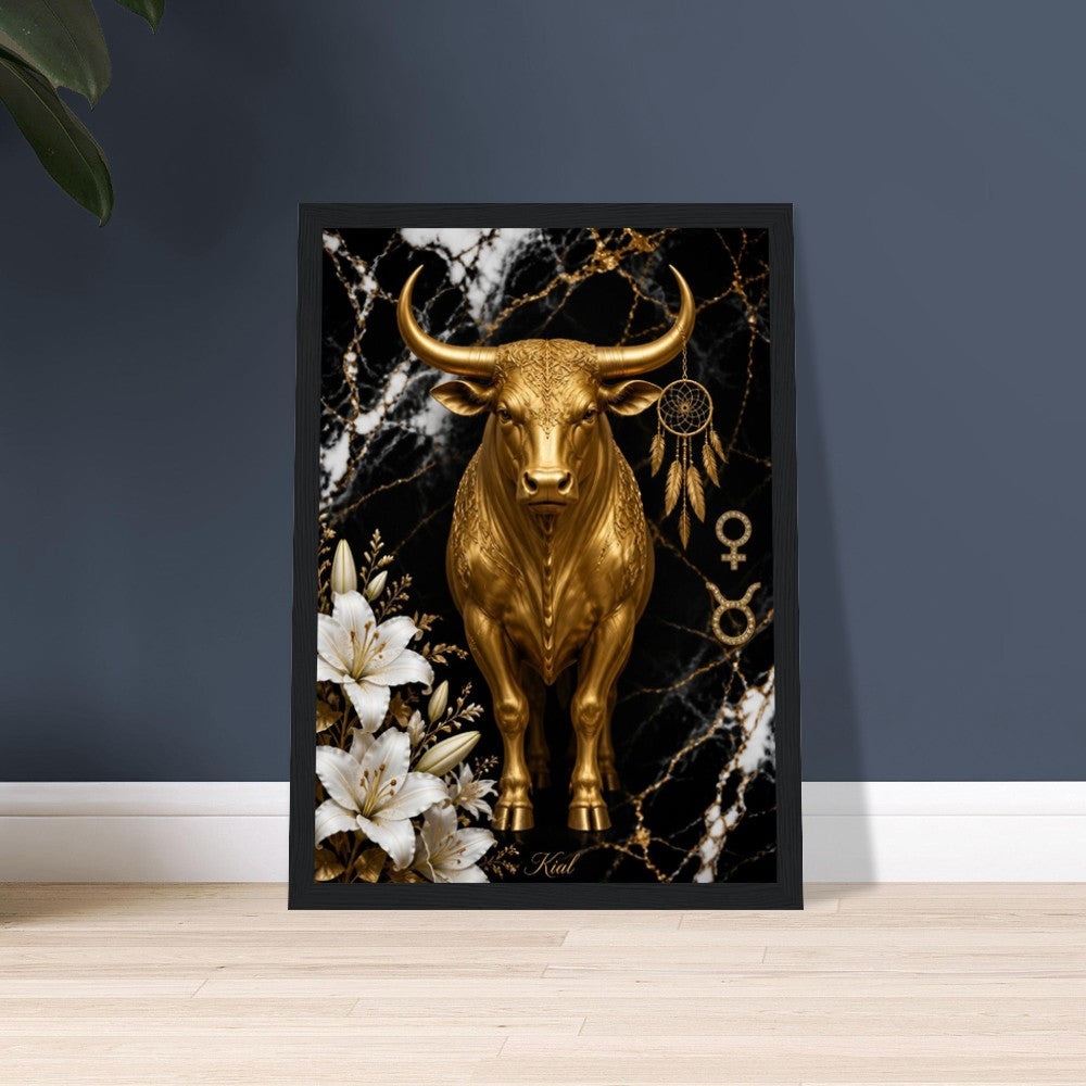 Taurus Zodiac Bull Poster, Gold Wall Art, Astrology Canvas, Bull Portrait, Zodiac Gift for Her, Danish Art Studio