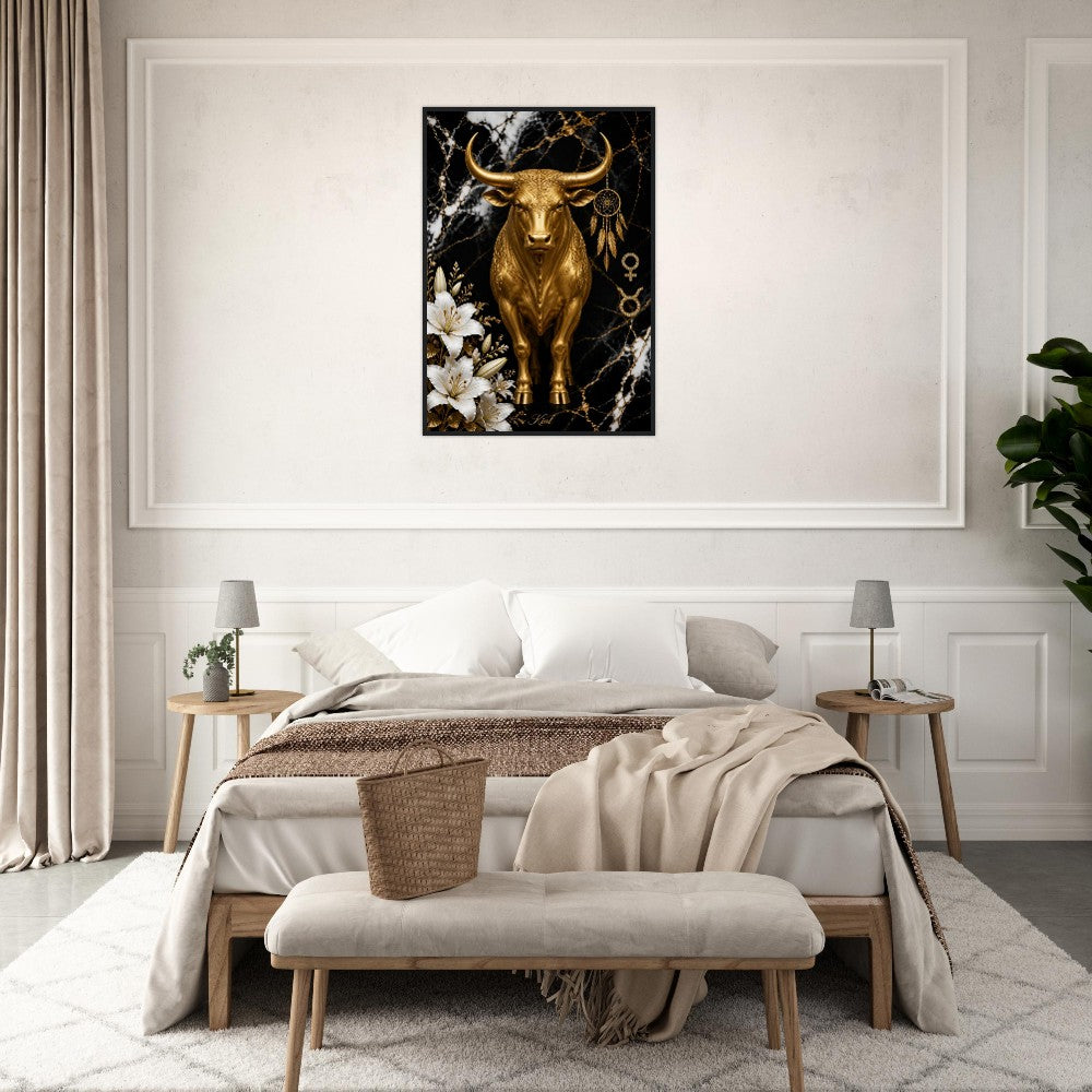 Taurus Zodiac Bull Poster, Gold Wall Art, Astrology Canvas, Bull Portrait, Zodiac Gift for Her, Danish Art Studio