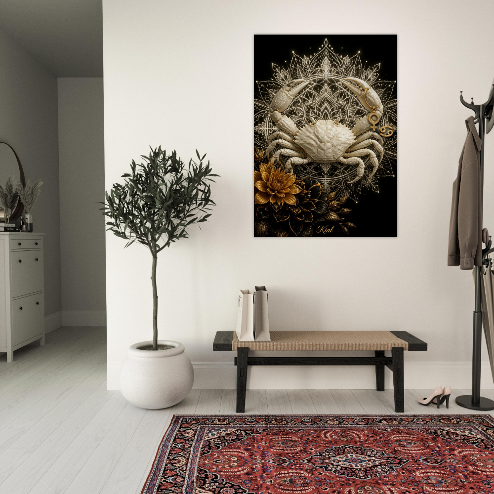 Cancer Zodiac Crab Poster, Gold Wall Art, Astrology Canvas, Crab Portrait, Zodiac Gift for Her, Danish Art Studio