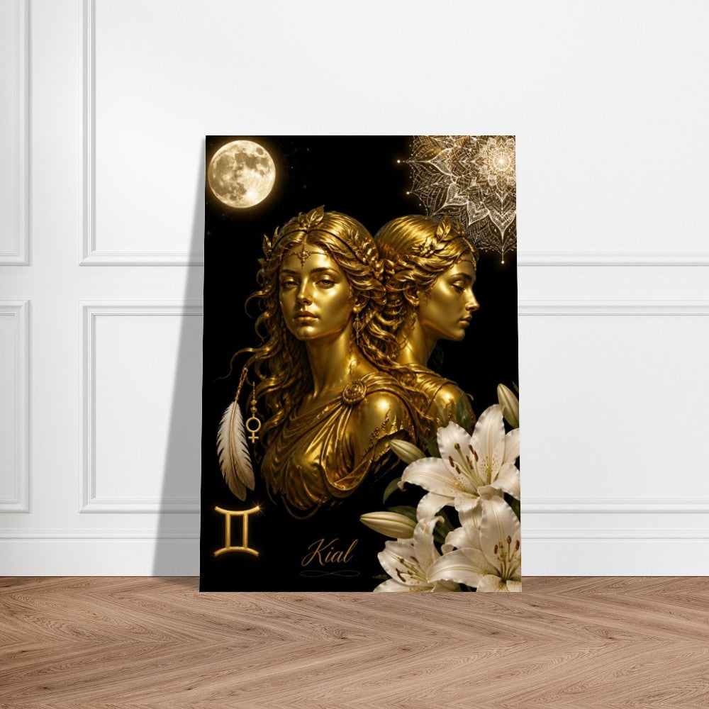Gemini Zodiac Twins Poster, Gold Wall Art, Astrology Canvas, Twins Portrait, Zodiac Gift for Her, Danish Art Studio