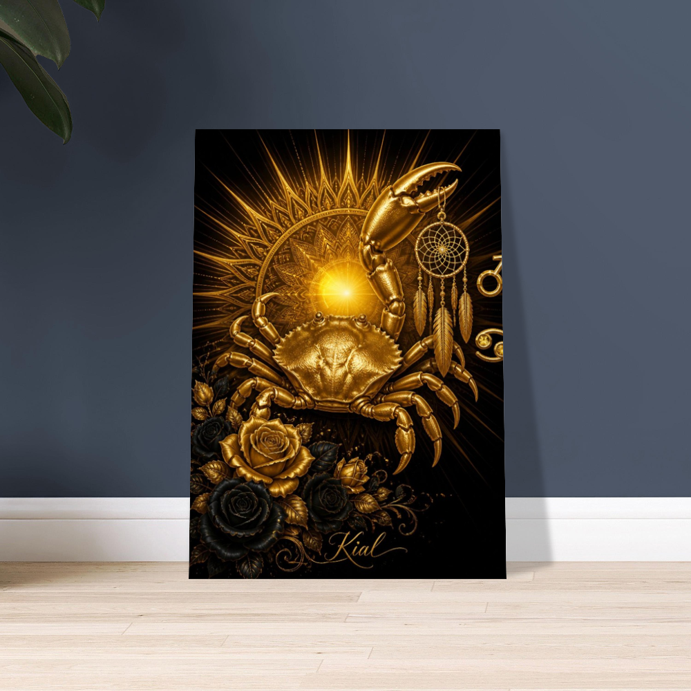 Cancer Zodiac Crab Poster, Gold Wall Art, Astrology Canvas, Crab Portrait, Zodiac Gift for Him, Danish Art Studio