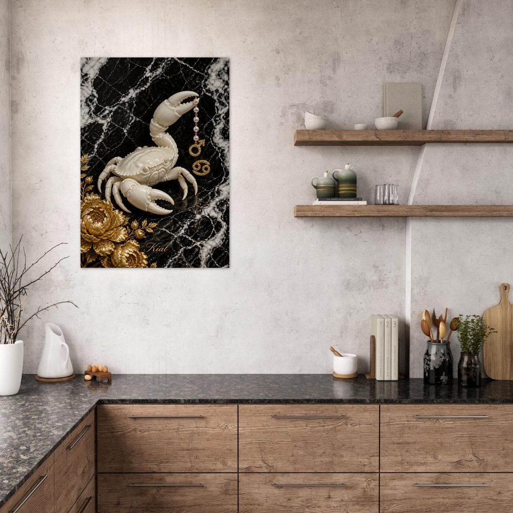 Cancer Zodiac Crab Poster, Gold Wall Art, Astrology Canvas, Crab Portrait, Zodiac Gift for Him, Danish Art Studio