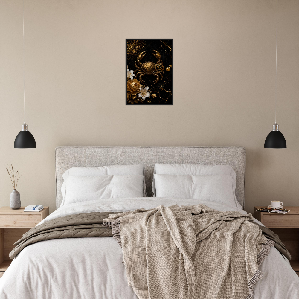 Cancer Zodiac Crab Poster, Gold Wall Art, Astrology Canvas, Crab Portrait, Zodiac Gift for Him, Danish Art Studio