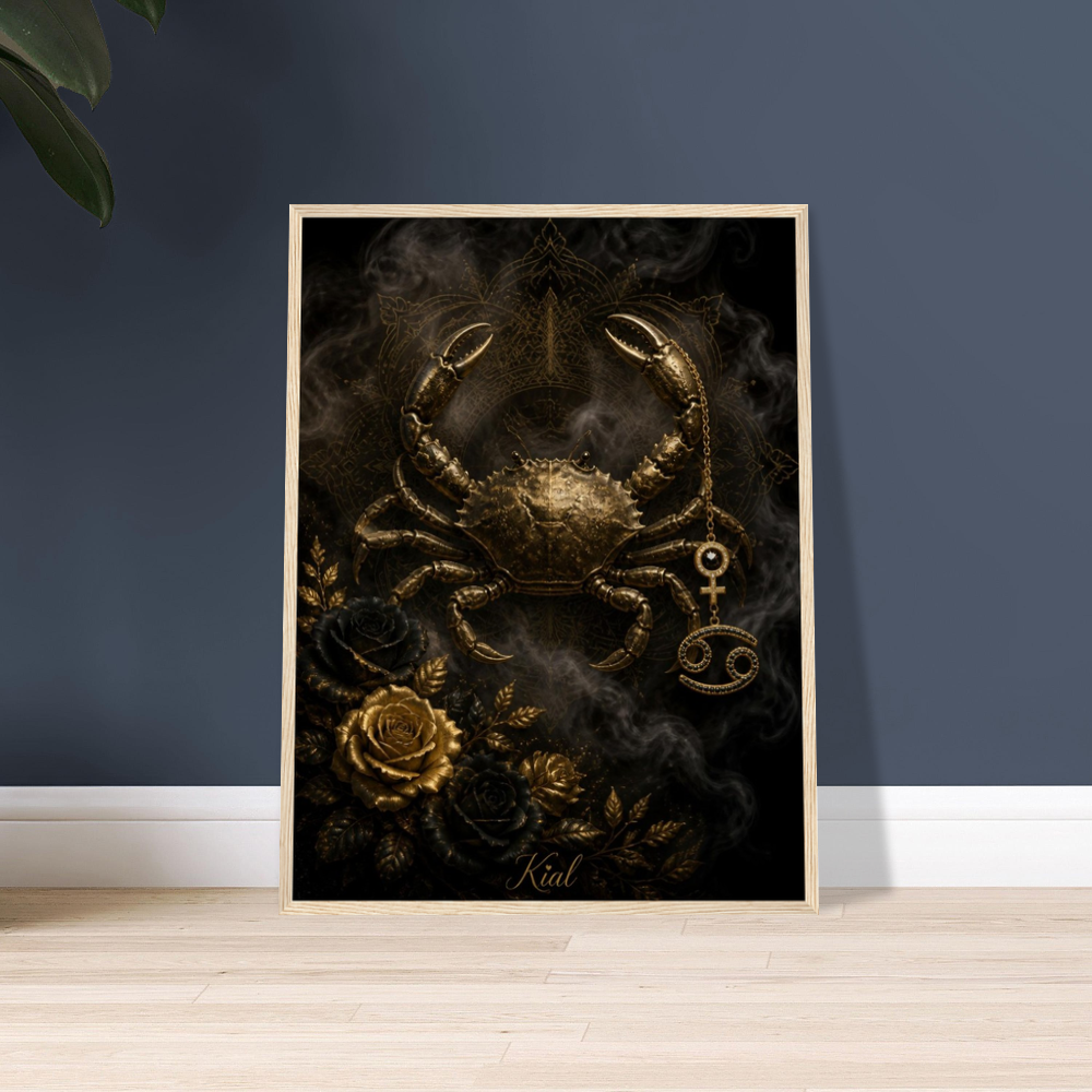 Cancer Zodiac Crab Poster, Gold Wall Art, Astrology Canvas, Crab Portrait, Zodiac Gift for Her, Danish Art Studio