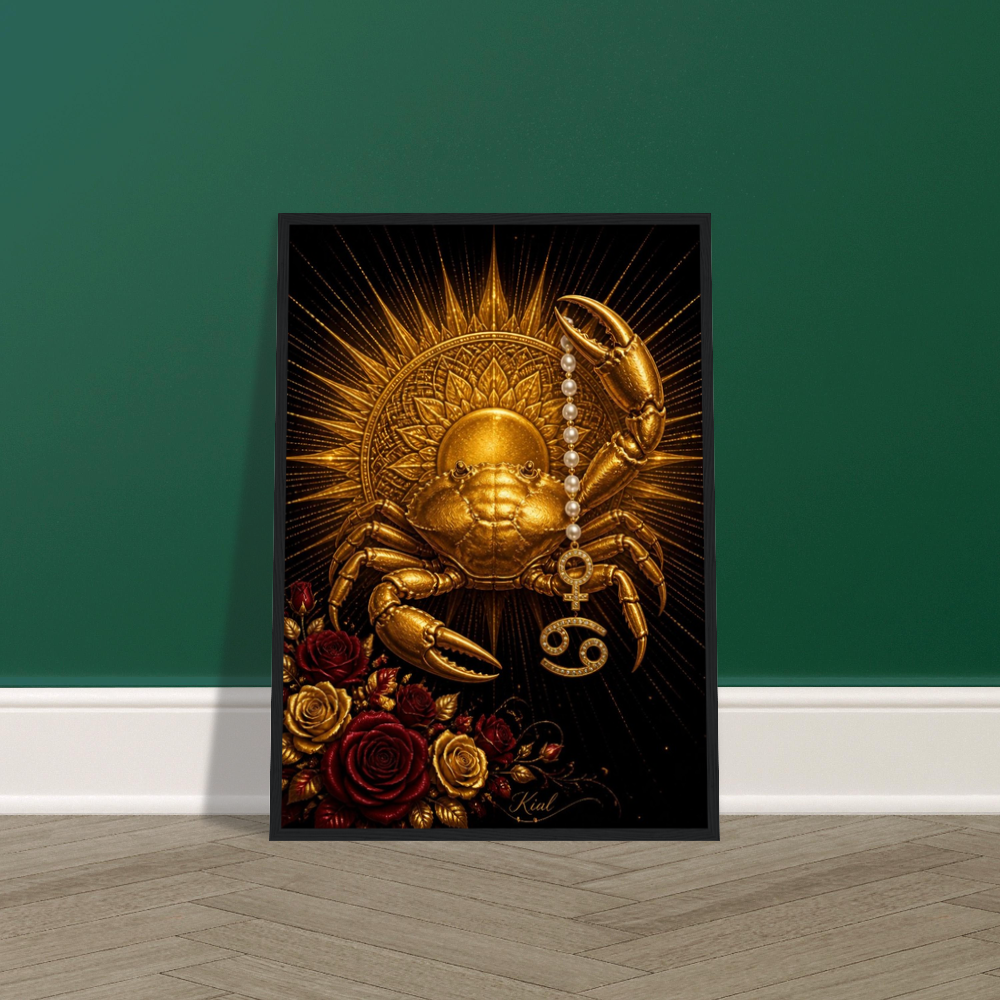 Cancer Zodiac Crab Poster, Gold Wall Art, Astrology Canvas, Crab Portrait, Zodiac Gift for Her, Danish Art Studio