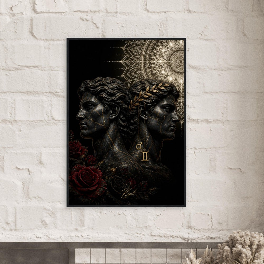 Gemini Zodiac Twins Poster, Gold Wall Art, Astrology Canvas, Twins Portrait, Zodiac Gift for Him, Danish Art Studio