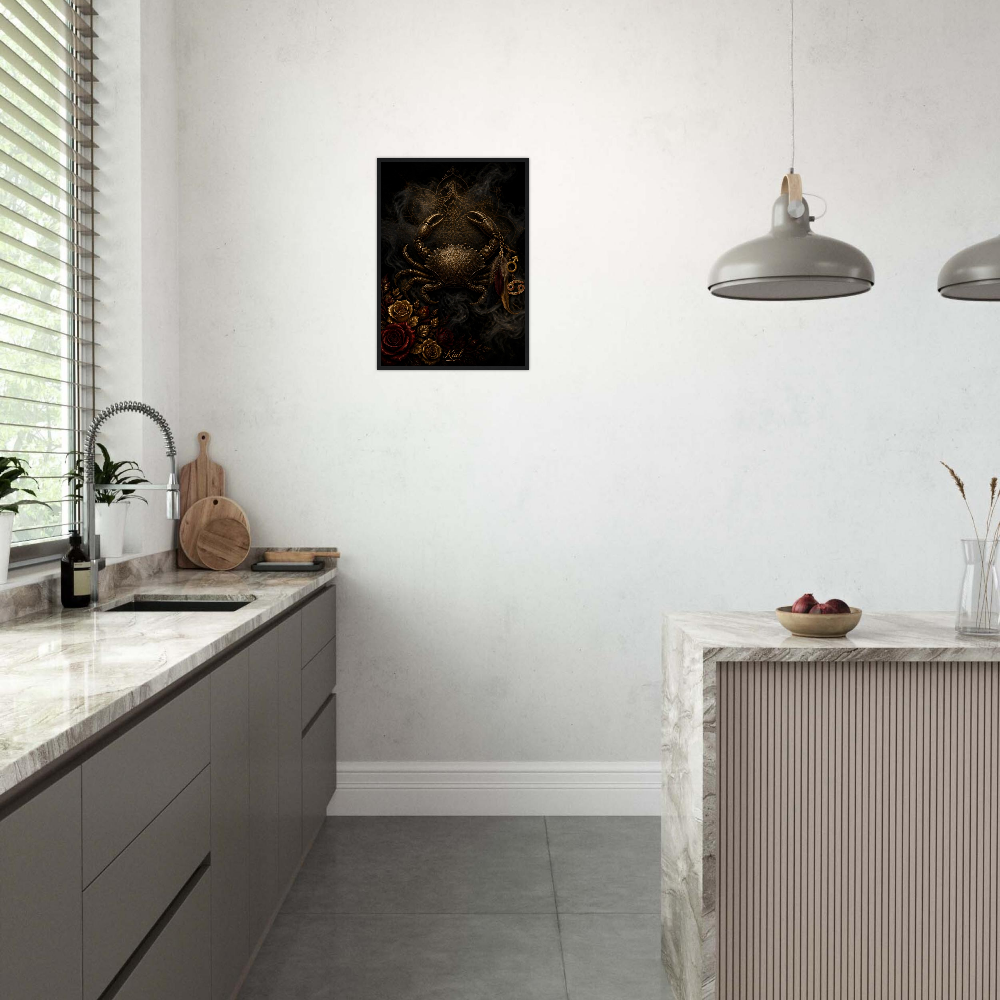 Cancer Zodiac Crab Poster, Gold Wall Art, Astrology Canvas, Crab Portrait, Zodiac Gift for Him, Danish Art Studio