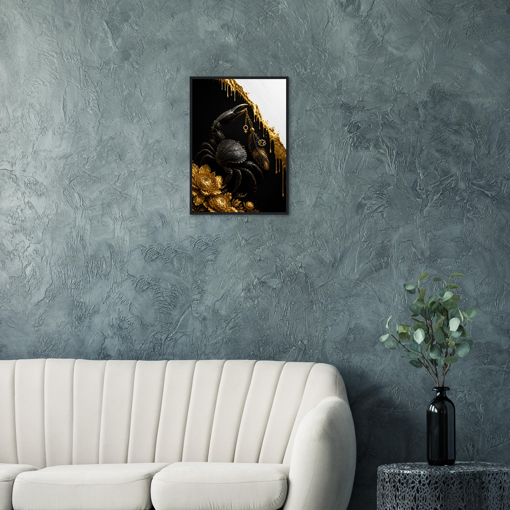 Cancer Zodiac Crab Poster, Gold Wall Art, Astrology Canvas, Crab Portrait, Zodiac Gift for Her, Danish Art Studio