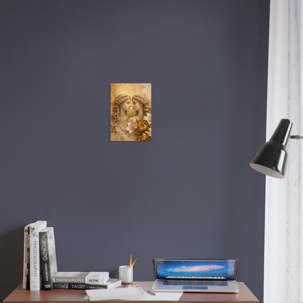 Gemini Zodiac Twins Poster, Gold Wall Art, Astrology Canvas, Twins Portrait, Zodiac Gift for Her, Danish Art Studio