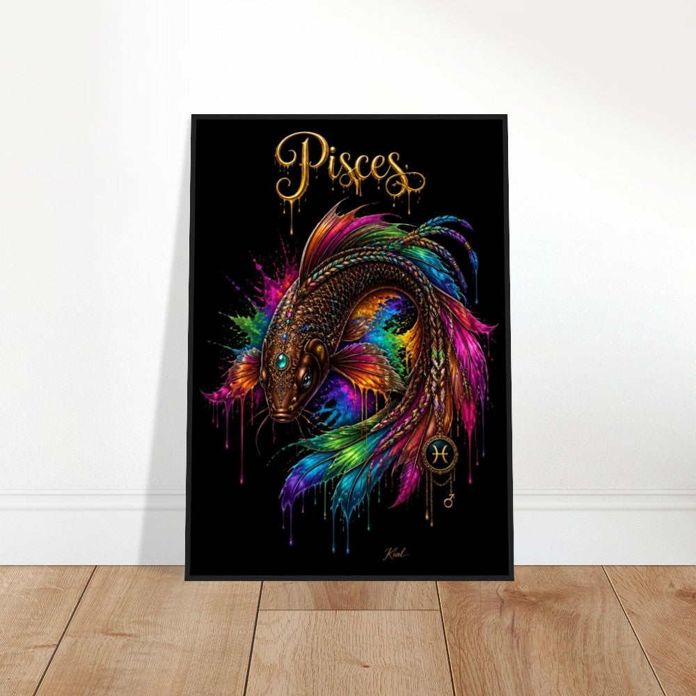 Pisces Neon Zodiac Koi Poster, Colorful Wall Art, Artistic Astrology Canvas, Zodiac Gift for Him, Danish Art Studio