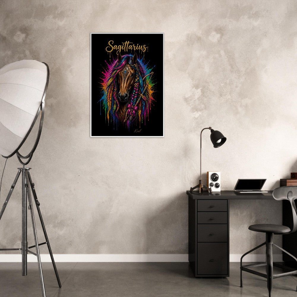 Sagittarius Neon Zodiac Horse Poster, Colorful Wall Art, Zodiac Gift for Him, Danish Art Studio