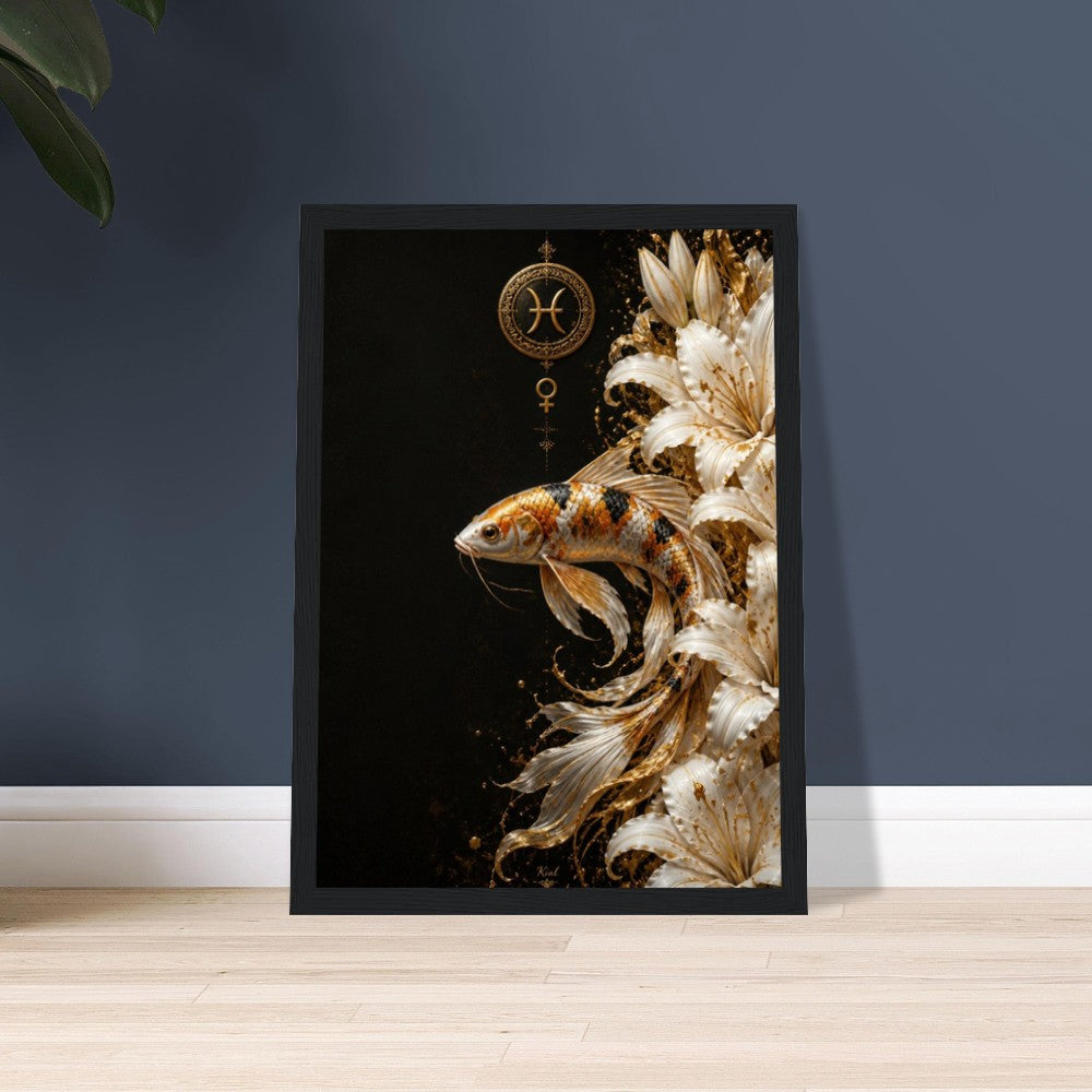 Pisces Zodiac Koi Poster, Gold Wall Art, Astrology Canvas, Koi Portrait, Zodiac Gift for Her, Danish Art Studio