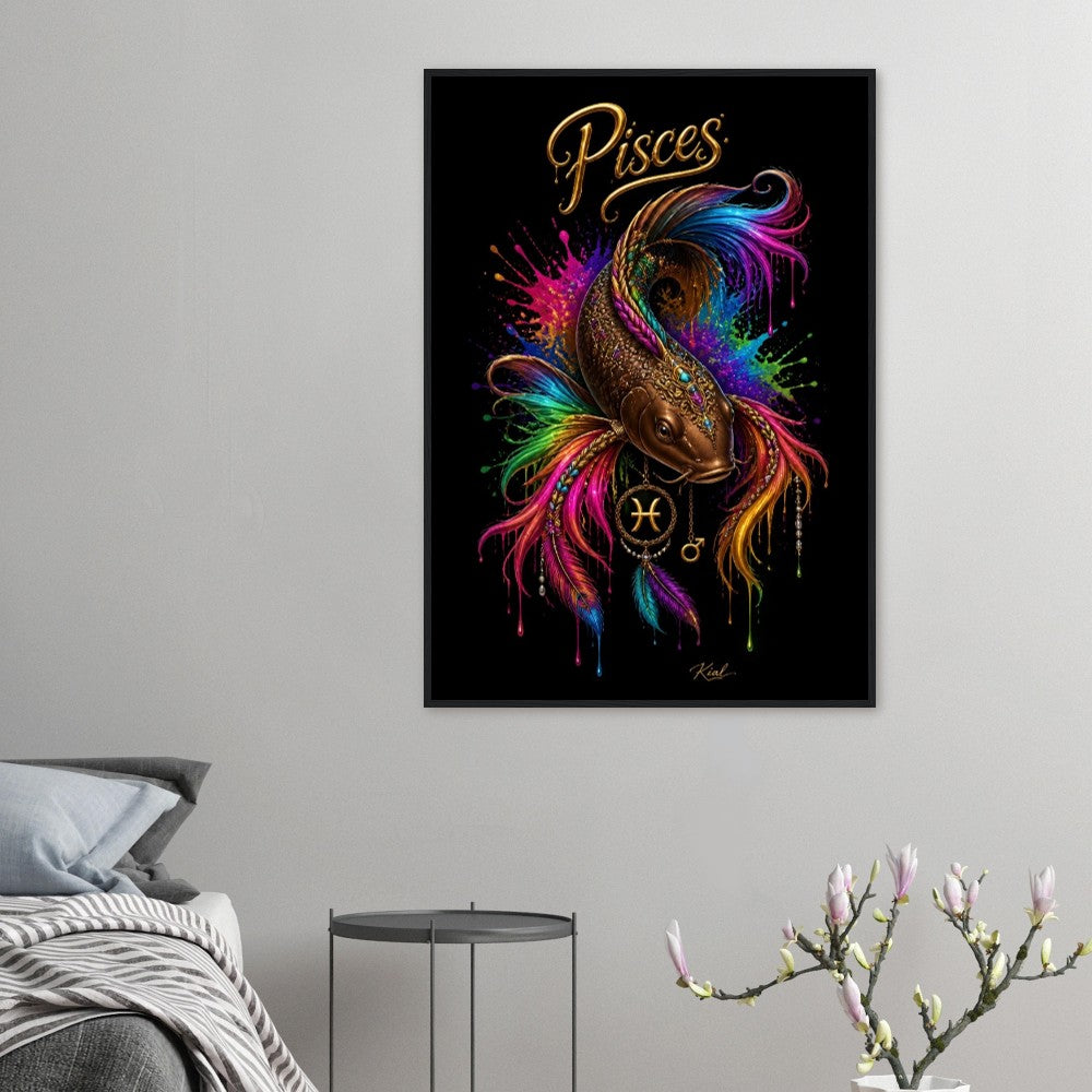 Pisces Neon Zodiac Koi Poster, Colorful Wall Art, Artistic Astrology Canvas, Zodiac Gift for Him, Danish Art Studio