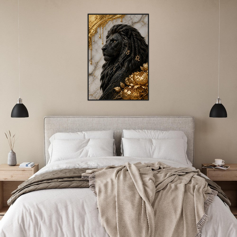 Leo Zodiac Lion Poster, Gold Wall Art, Astrology Canvas, Lion Portrait, Zodiac Gift for Him, Danish Art Studio