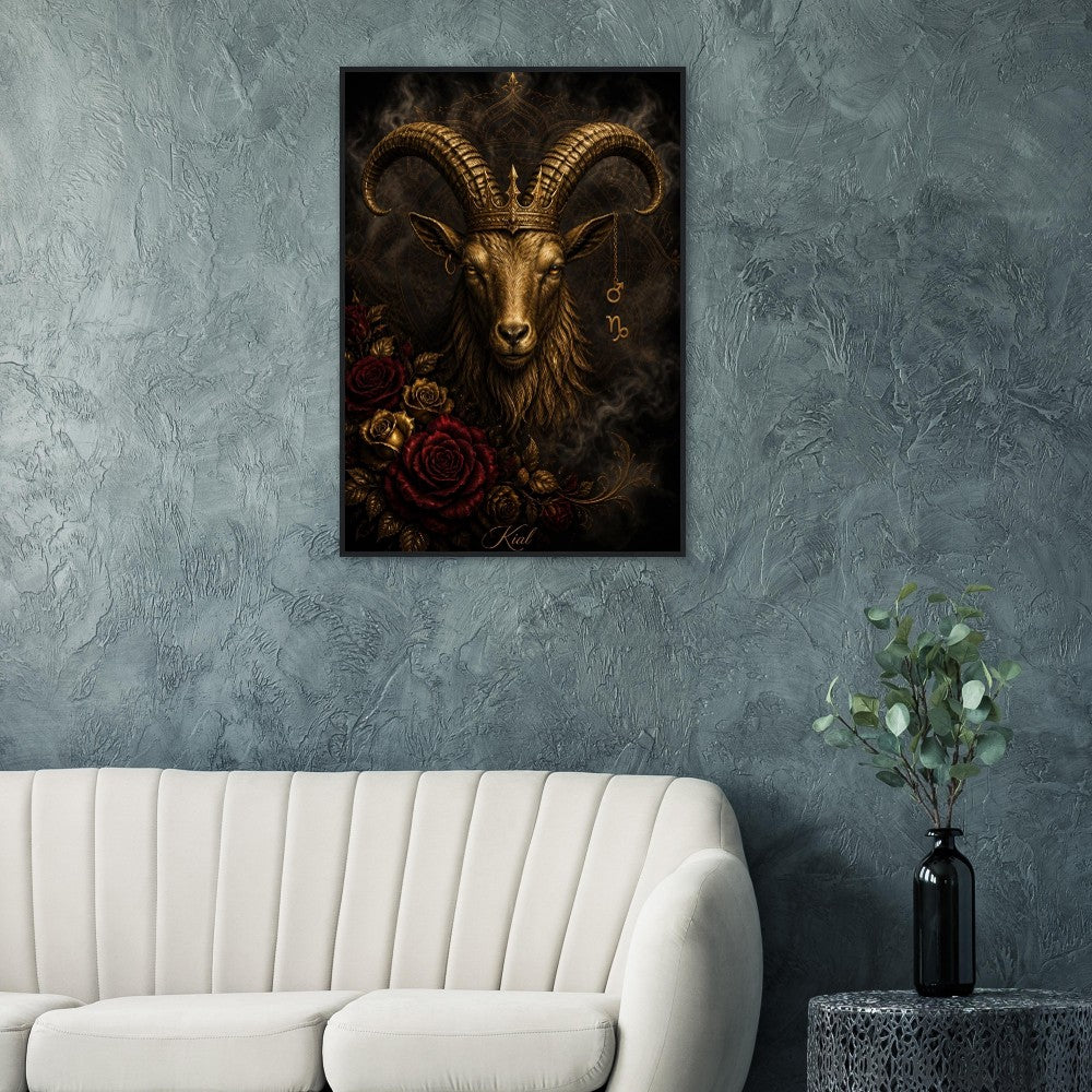 Capricorn Zodiac Goat Poster, Gold Wall Art, Astrology Canvas, Goat Portrait, Zodiac Gift for Him, Danish Art Studio