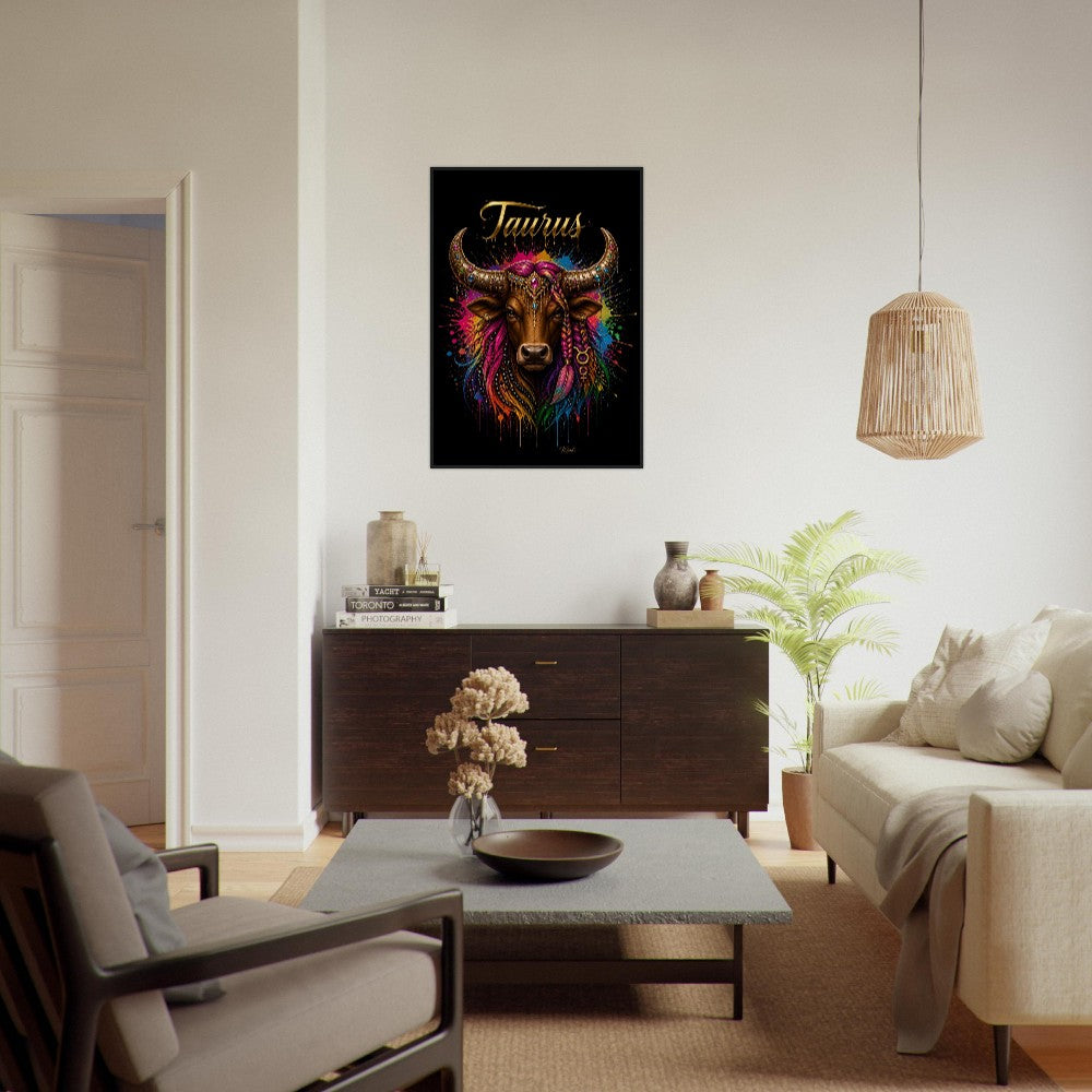 Taurus Neon Zodiac Bull Poster, Colorful Wall Art, Artistic Astrology Canvas, Zodiac Gift for Her, Danish Art Studio