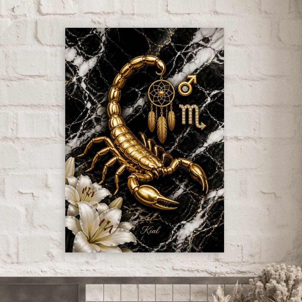 Scorpio Zodiac Scorpion Poster, Gold Wall Art, Zodiac Gift for Him, Danish Art Studio
