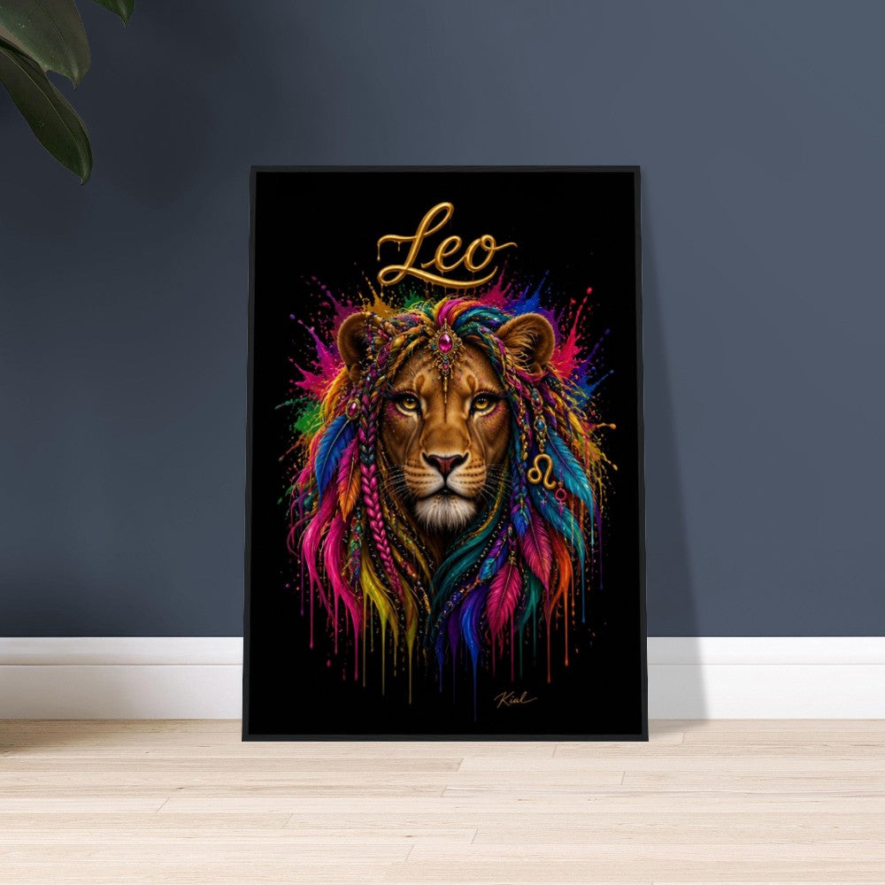 Leo Neon Zodiac Lion Poster, Colorful Wall Art, Artistic Astrology Canvas, Zodiac Gift for Her, Danish Art Studio