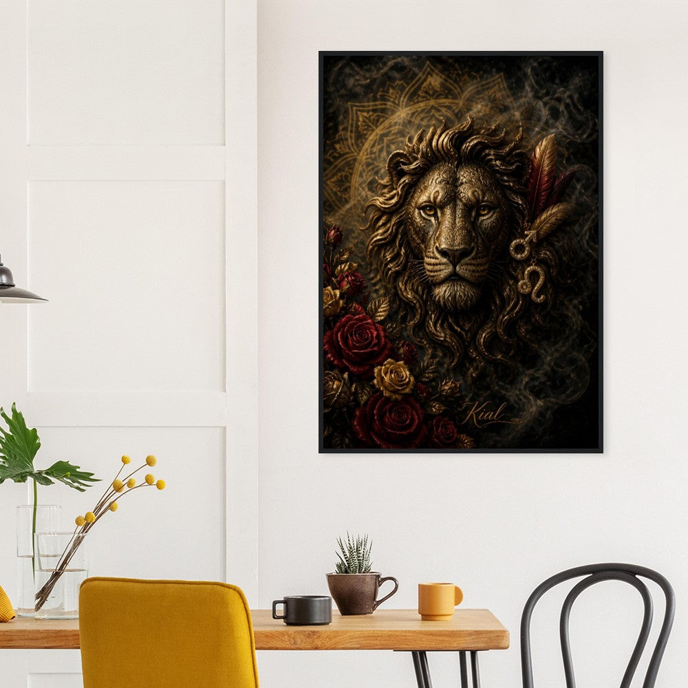 Leo Zodiac Lion Poster, Gold Wall Art, Astrology Canvas, Lion Portrait, Zodiac Gift for Him, Danish Art Studio