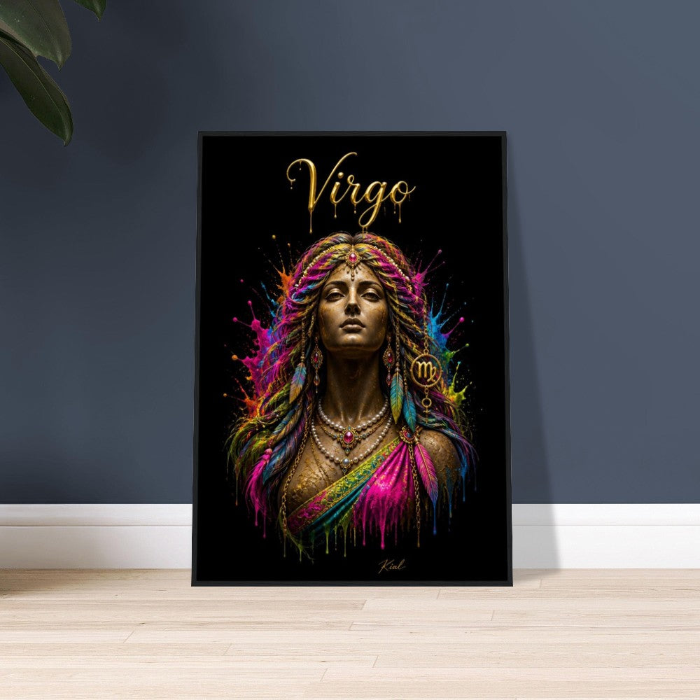 Virgo Neon Zodiac Maiden Poster, Colorful Wall Art, Artistic Astrology Canvas, Zodiac Gift for Her, Danish Art Studio