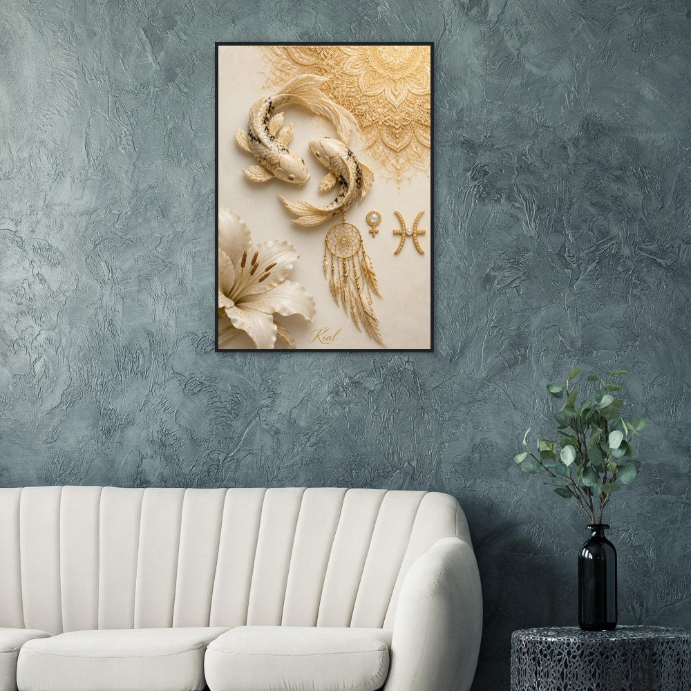 Pisces Zodiac Koi Poster, Gold Wall Art, Astrology Canvas, Koi Portrait, Zodiac Gift for Her, Danish Art Studio